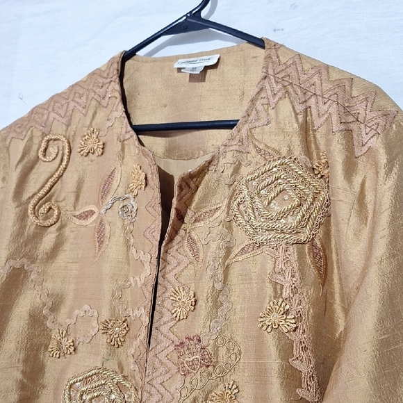 Silk Gold Embroidered Beaded Jacket, Boho, Coldwater Creek, Sz 18, NWOT - Picture 3 of 16